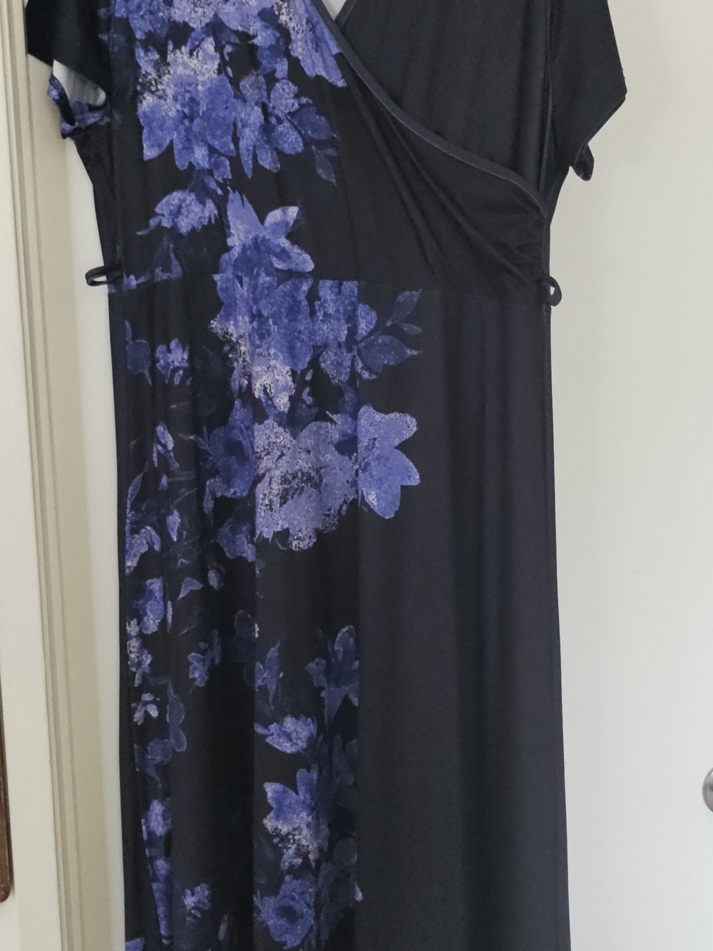 Black Dress with Purple Floral Print - Women's Wrap Style